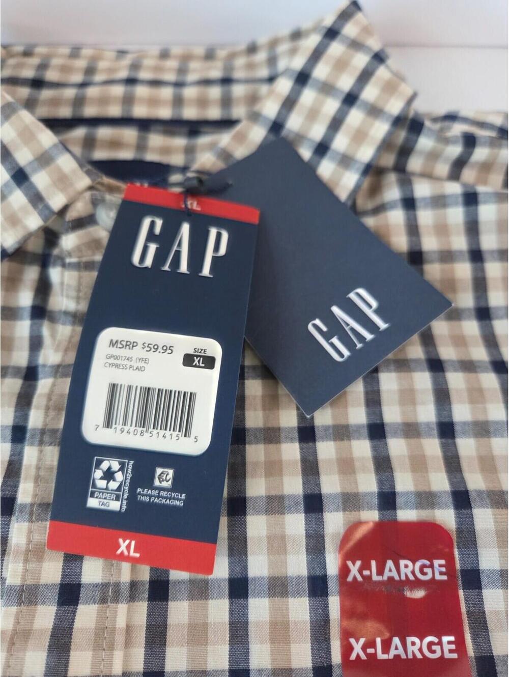 NEW With Tags-GAP Woven Tan Plaid Long Sleeve Button Down-Men's XL-MSRP $59.95 - Picture 2 of 7